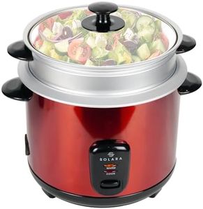 SOLARA Automatic Rice Cooker, Automatic Electric Cooker with Food Steamer, Electric Rice Cooker and Grain Cooker, 400 Watts, RiceCooker 1 litre with Steam & Rinse Basket, Red