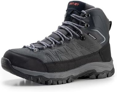 OUTJET Men’s Waterproof Hiking Boots Comfortable Lightweight Leather Mid Trekking Boots