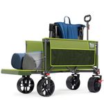 TIMBER RIDGE 47" Extra Long Collapsible Folding Wagon with Tailgate, 300lbs Heavy Duty Beach Wagon with All-Terrain Big Wheels, Foldable Utility Wagon Cart for Sand Camping Sports Shopping, Green