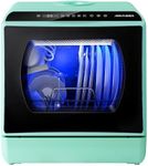 AIRMSEN Mini Table Top Dishwasher, 6 Programs Countertop Dishwasher, 5L Water Tank, 2 Ways Water Supply, Touch Control & LED Display, Ideal for Home Kitchens, Apartments, Dorms, Green