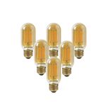 paul russells LED Filament T45 Light Edison Screw E27, 35w Equivalent Replacement Antique Bulb, ES 4.5W 400LM LED 2200K Amber Bulbs, Decorative Ceiling Fittings Energy Saving Lightbulbs, Pack of 6