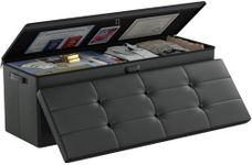 DocSafe Storage Ottoman Bench,Fireproof＆Waterproof Folding Storage Bench with Lock(15”x 43”x15”),Leather Storage Chest with Handles��＆2 Extra Storage Boxes,Storage Safe for Bedroom,Living Room,Black