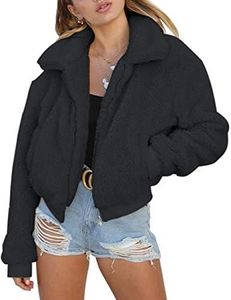 AKEWEI Faux Fur Sherpa Short Winter Coat for Women Faux Shearling Pixie Coat Zip-Up Fuzzy Winter Jacket with Pockets Black