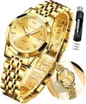 OLEVS Gold Watch for Women Fashion Luxury Dress Small Face Women's Wrist Watches Diamond Stainless Steel Water Resistant Female Watch with Day Analog Quartz Roman Numerals Luminous Reloj Mujer