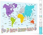 Colorful World Map with Flags & Capitals + 50 Interesting Facts - XL Wall Art Poster for Home & Classroom - Educational for Kids & Adults