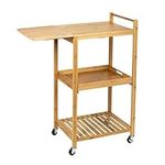 Mobile Kitchen Storage Island 3-Tier Bamboo Rolling Kitchen Cart with Drop-Leaf and Removable Tray,Side Table, Utility Cart, Kitchen Furniture, Bar Cart Portable island on Wheels