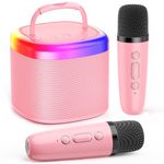 JYX Mini Karaoke Machine, Portable Bluetooth Karaoke Speaker with 2 Wireless Microphones and Party Lights for Kids and Adults, Birthday Gifts for Girls Boys Family Home Party