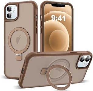SKYLMW Compatible with iPhone 12 Case & iPhone 12 Pro Case with Invisible Magnetic O-Ring Stand Translucent Phone Cases 6.1" [Compatible with Mag-Safe][Great Grip Feeling],Desert Brown