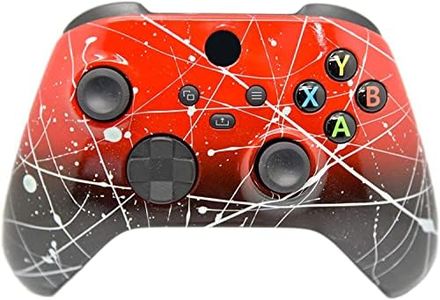 Hand Airbrushed Fade Custom Controller Compatible with Xbox Series X/S & Xbox One (Series X/S Red & Black W/Silver Splatter)