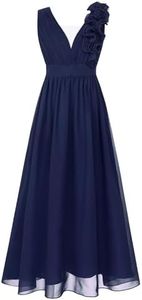 iiniim Robe Longue Cérémonie Enfant Fille en Mousseline de Soie Robe à Bretelles Demoiselles d'honneur Robe de Princesse sans Manches été Noble Gown 4-16 Ans Bleu Marine D 9-10 Ans