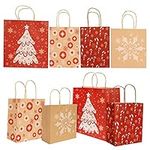 Belle Vous 24 Pack Christmas Themed Party Kraft Paper Gift Bags with Handles - 6 Large, 6 Medium and 12 Small Size Christmas Theme Printed Goody Bags - Festive Xmas Party Bags for Presents & Gifts