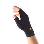 Fititude: Infused Copper Pair of Compression Gloves Half Finger helps You Recover from Arthritis, Swelling, Joint and Hand Pain Relief, Black, Medium