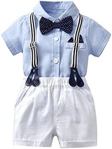 Volunboy Bebé Niño Caballero Conjunto, Camisa de Manga Corta con Pajarita + Corta Pantalón Traje Ropa(Azul,6-9 meses,Tamaño 66)