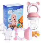 Baby Fruit Food Feeder Pacifier - Fresh Food Feeder, Infant Fruit Teething Teether Toy for 10-24 Months, 6 Pcs Silicone Pouches for Toddlers & Kids & Babies, 2-Pack (Light Pink)