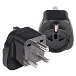 OREI European (Schuko) to India Plug Adapter - Convert European Type E/F Input to India Type D Three Prong Output Connection - Heavy Duty - Black Color (2 Pack)