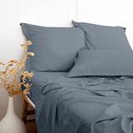 PANDATEX Gray Blue Full Size 4 Piece Sheet Set, Cooling Sheets for Hot Sleepers, Linen-Textured Rayon Derived from Bamboo Cotton Blend Sheets, Deep Pockets Natural Bed Sheets