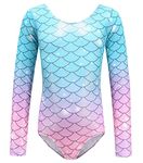 Happy Cherry Long Sleeve Gymnastics Bodysuit for Little Girls Practice Dance Leotards Kids Mermaid Dance Wear One Piece Athletic Outfit Gradient 9-10 Years 9-10 Years