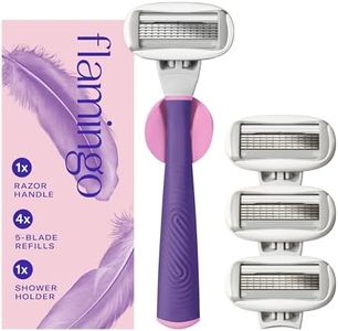 Flamingo Shaving Razor Set for Women - Original Razor Handle, 4 Blade Refills, and Shower Holder - Electric Orchid