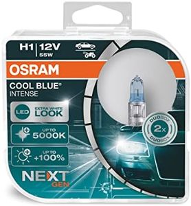 Osram COOL BLUE INTENSE H1, +100% more brightness, up to 5,000K, halogen headlight lamp, LED look, duo box (2 lamps) 64150CBN-HCB