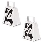 Beistle 2 Piece 4" Metal Cow Print Cowbells, Animal Theme Noisemakers For Football Games and Sporting Events, Celebrating With You Since 1900, White/Black