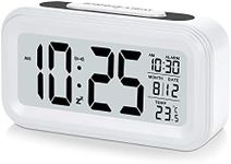 U-picks Alarm Clocks 4.3" LED Display, Light control Portable Digital Alarm Clock battery powered with Snooze, Easy to Use,Temperature, Date, 12/24 Hr, Alarm Clock bedside for bedroom Office-White