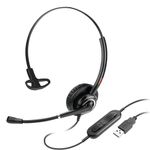 One Ear Computer Headset with Noise Cancelling Microphone for PC Laptop, Office USB-A Headphone with Mic Works for Skype Teams Zoom WebEx Google Meet Webinar Conference Call &Dictation