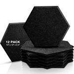 12 Pack Set Hexagon Acoustic Absorption Panel, 12 X 14 X 0.4 Inches Acoustic Soundproofing Insulation Panel Beveled Edge Tiles, Great for Wall Decoration and Acoustic Treatment (12pack, Black)