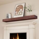 SAUMONIERES Fireplace Mantel Shelves 60 Inch Solid Wood Wall Mounted Long Floating Shelf Hollow, Brown