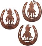 VividLadybug horseshoe metal wall art decor with cowboy, western rustic style horse shoes decoration，Yard Art， Gifts，set of 3 ，9 * 8.2Inches