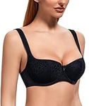 DotVol Women's Push Up Balconette Bra Lightly Padded Plus Size Underwire Bra(Black,38C)