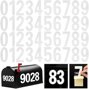 Reflective Mailbox Number for Outside, 4 Inch 4 Sets Vinyl Waterproof White Mailbox Numbers Stickers, Strong Self-adhesive House Adress Numbers for Mailbox Door Signs Trucks (Number 0-9)