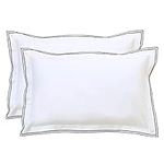 RANZNAZ Set of 2 Elegant Embroidery Pillowcases, King Size, 100% Cotton - White Good Feeling Shams, Elegant Trims, Softer and Breathable Pillow Covers, 20x36 inches