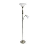 Elegant Designs LF2003-ABS 2 Light Mother Daughter Floor Lamp with White Marble Glass, Antique Brass