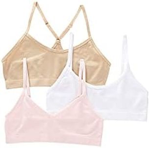 Maidenform Girls' Seamless 3-Pack Beginner Crop Bra (Little Big Kids), Rose/White/Nude, Small