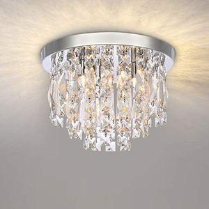 A1A9 Modern Crystal Chandeliers Ceiling Lights, Clear K9 Crystal Chrome Flush Mount Lights, Elegant Round LED Pendant Lamp for Living Room, Dining Room, Bedroom, Lounge (Diameter 30cm)