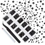 4200 Pieces Flat Back Black Nail Art Rhinestones for Nail Art Decorations, Round Crystal Gems Stickers for Clothes and Craft, 1.5 mm - 4.8 mm, 6 Sizes