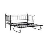 Panana Black Single Metal Sofebed Frame with Under Bed Guest Trundle Daybed For Adults & Kids