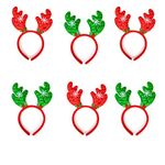 Urvi Creations 6 Pcs Christmas Party Reindeer Antlers Headband Deer Horn Hairband for Christmas Xmas Party Deer Glove Head Hoop Funny Party for Children or Adult and Girls