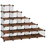 SONGMICS Interlocking Shoe Rack, 15-Slot Modular Shoe Organiser, Under Stairs Storage Unit, 35 x 22 x 17 cm for Each Slot, Shoe Storage for Closet, Bedroom, Rustic Brown and Black LPM404A01