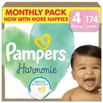 Pampers Harmonie Baby Nappies Size 4, 174 Nappies, 9kg-14kg, Monthly Pack, Gentle Skin Protection Cushiony Soft