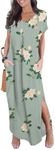 GRECERELLE Women Casual Sundress Short Sleeve Long Tshirt Dress Split Maxi Beach Dresses Travel Vacation Outfits S, Green Camellia