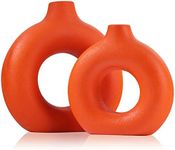 Orange Ceramics Vase for Home Decor -Burnt Orange Vase Set of 2 Circular Flowers Vase Modern Orange Decor - Home Decoration for Kitchen Table, Living Room Side Table, Fire Place or Flower Shop