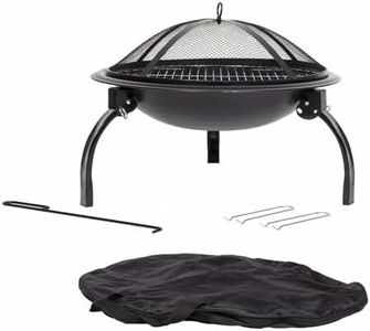 La Hacienda 58106 Camping Firebowl with Grill, Folding Legs and Carry Bag - Black