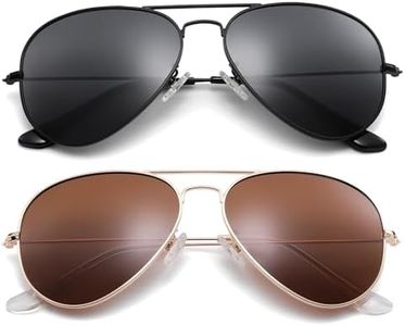 Pro Acme Aviator Sunglasses for Men Women Classic Polarized UV400 Protection (2 Pairs) Black Frame/Black Lens + Gold Frame/Brown Lens