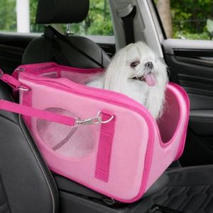 Center Console Dog Car Seat for Small Dogs & Cats Under 15 lbs, Pink