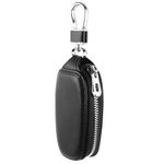 Focenat Car Key Fob, Car Key Case, Key Chain Bag with Metal Keychain and Zipper, Car Key Holder, Leather, Key Protection Cover, Keychain Holder Bag for Men and Women (Black)