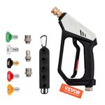 VEVOR Short Pressure Washer Gun, 5000 PSI High Power Washer Spay Gun, M22-14 mm / M22-15/3/8'' Inlet & 1/4'' Outlet Hose Connector Foam Gun, Pressure Washer Handle with 5 Color Quick Connect Nozzles