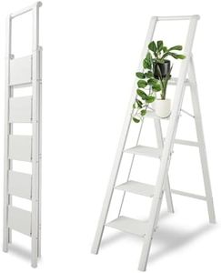 PMEIXU 5 Step Ladder, Lightweight Folding Step Stool for Home, 330 Lbs Capacity for Adults, Portable Sturdy Step Ladder with Non Slip Wide Pedals, Space Saving Step Stool for Kitchen Office, White