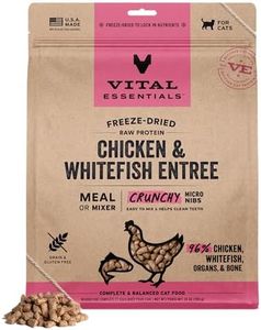Vital Essentials Freeze Dried Cat Food, Raw Protein Chicken & Whitefish Micro Nibs | Complete Meal or Mixer | 96% Meat, Organs & Bone | High Protein, Low Carb, Grain Free, Dry Cat Food | 25 oz