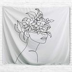 IcosaMro Black and White Tapestry Wall Hanging for Bedroom [Double-Folded Hems] Abstract Woman Face with Flowers Wall Home Decor for Dorm, College, Living Room, 60x82.7Inches